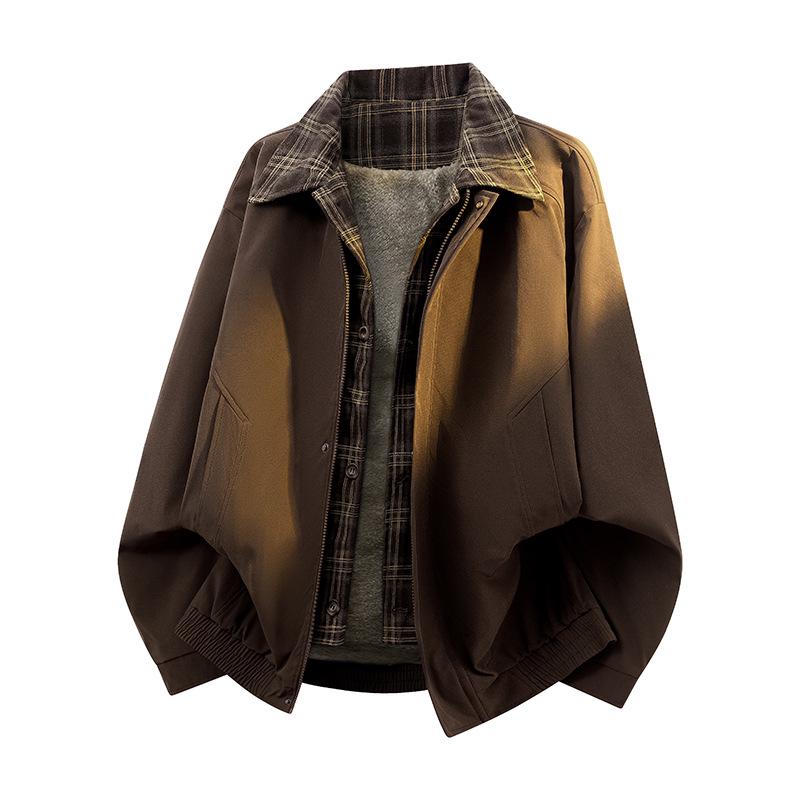 

Men s Plus Size Plaid Velvet Jacket – Thick, Warm, Trendy, Versatile Casual Outerwear XL коричневий