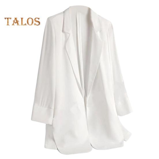 Damen Anzugjacke mit Revers, Dreiviertelärmeln, einfarbig, lockere Passform, offene Vorderseite, Bürodamenmantel, Arbeitskleidung