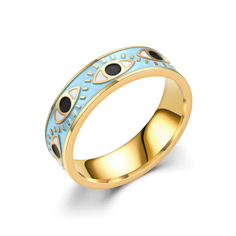 European and American Popular Devil's Eye Titanium Steel Oil Drop Ring Fashion Design Hip-hop Style Couple Ring Hand Jewelry