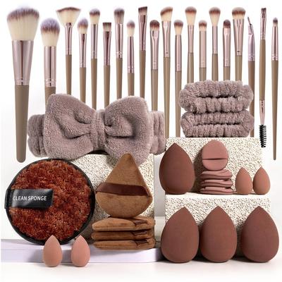 40ks Sada kosmetických nástrojů zahrnuje štětce na make-up čelenku náramky odličovací houbičku prstovou houbičku houbičku na make-up