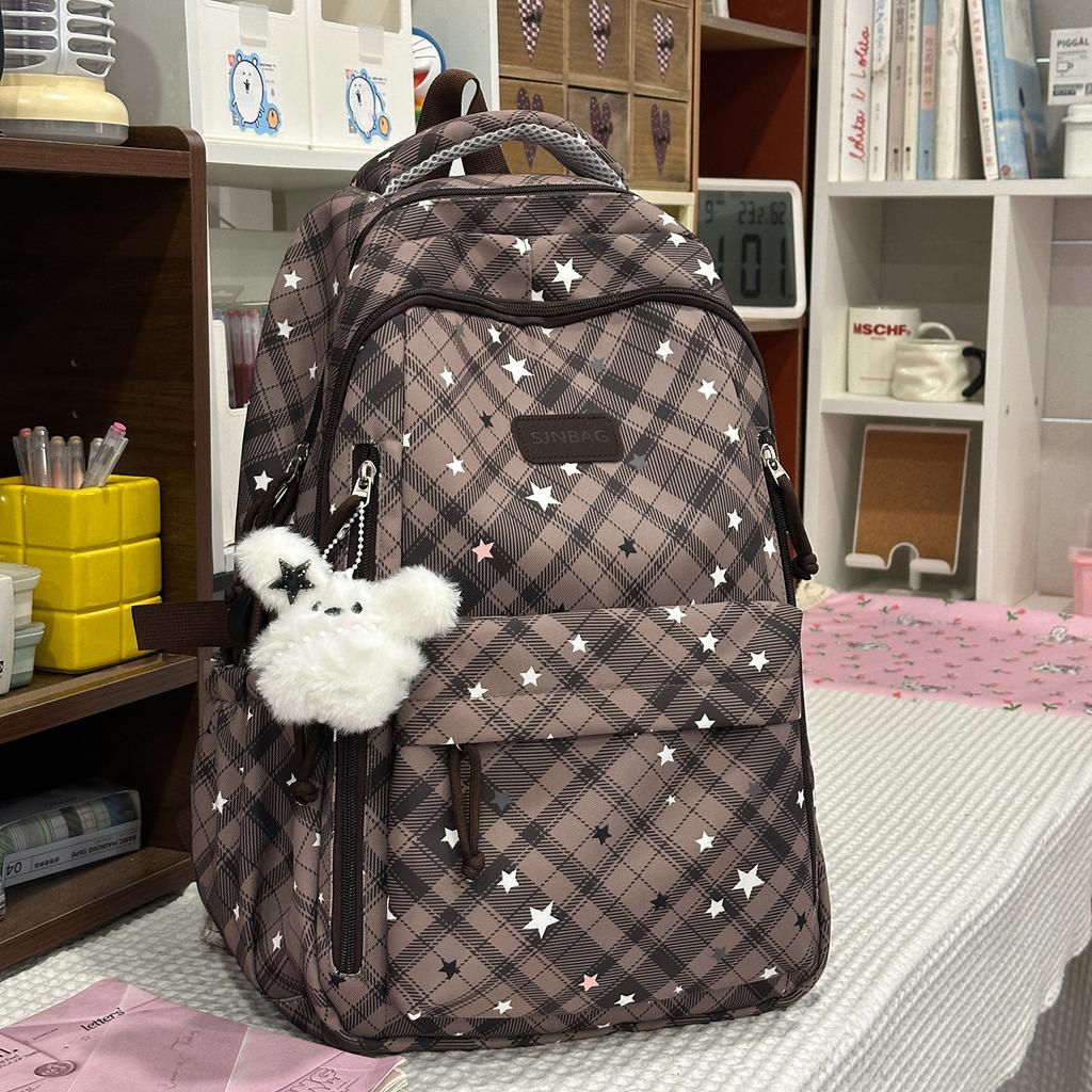 Schoolbag Korean Niche Backpack Junior High School High School Schoolbag Girls Retro Plaid Ins Style Versatile Commuter Backpack