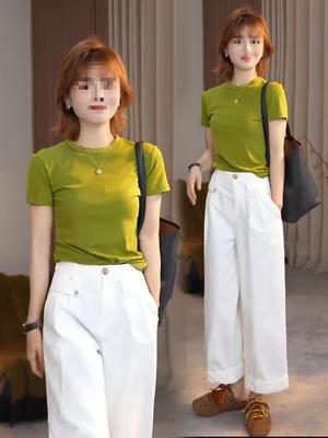 2026 Spring/Summer Women's Fashionable Elegant Slimming Short Sleeve T-Shirt & Wide Leg Pants Two-Piece Set