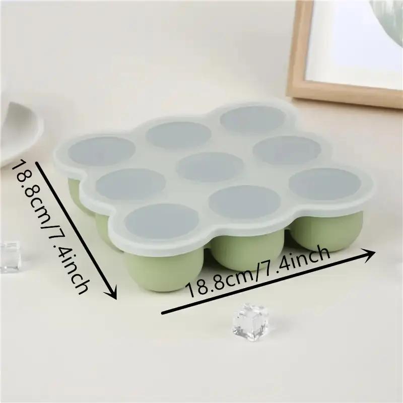 Food grade silicone ice cube tray with 9 molds, silicone ice mold with lid for making large ice cubes and baby food storage box