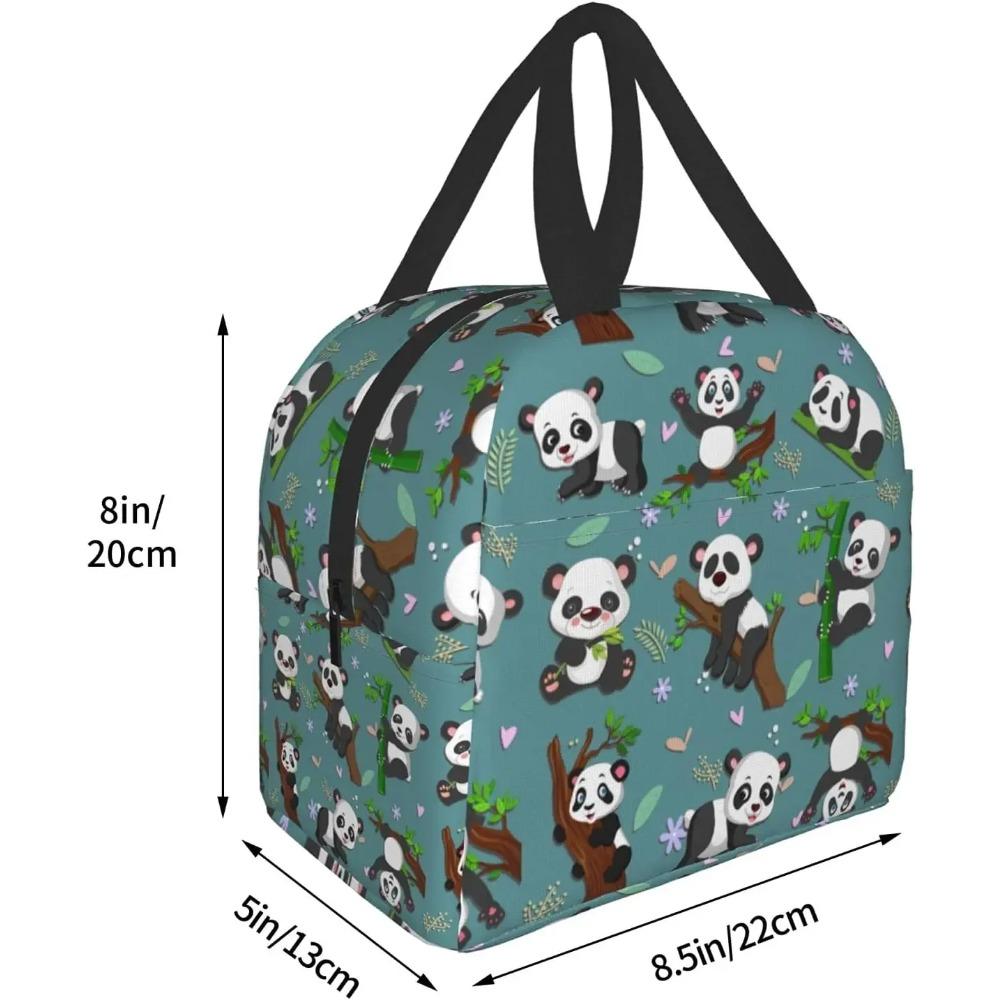Kawaii Panda Insulated Lunch Bag with Front Pocket Reusable Cooler Tote with Zipper for Women Girls Travel Picnic Bento Bag