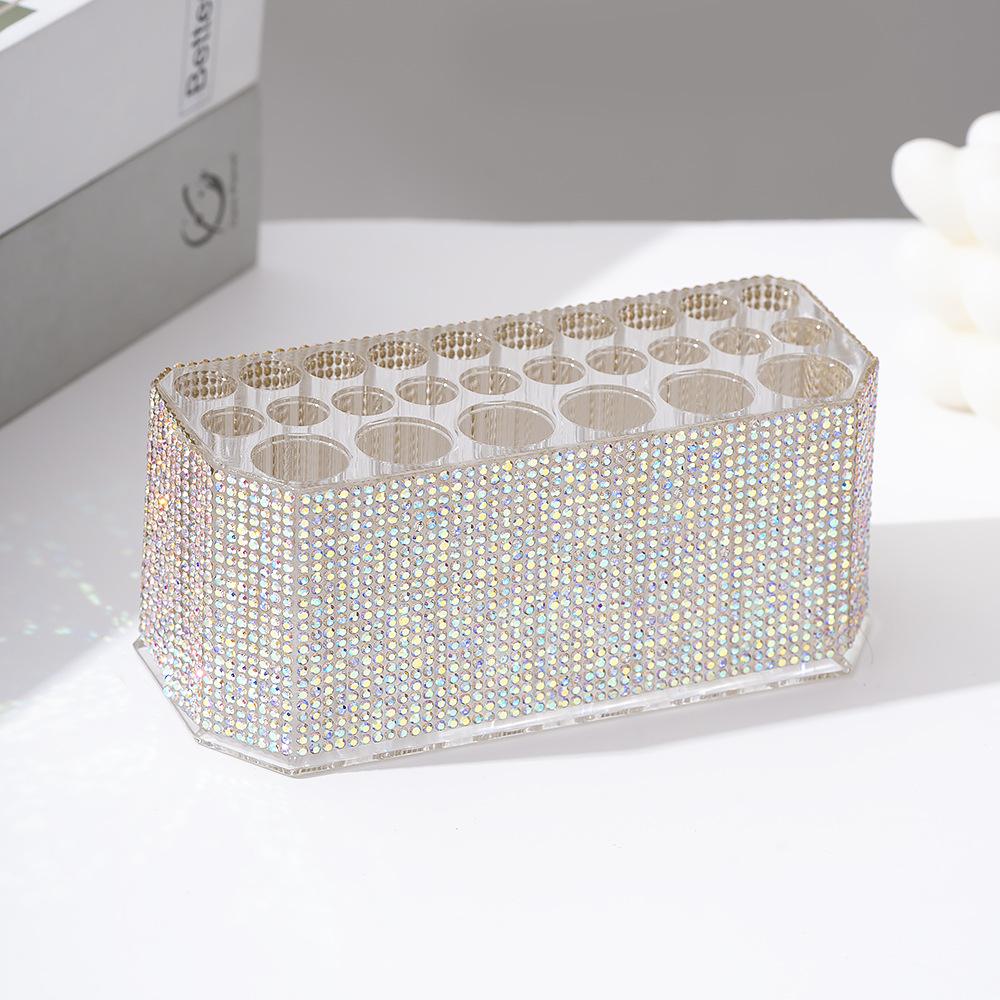 Diamond-set luxury acrylic 26-hole cosmetic pen holder, large hole transparent eyebrow pencil, eyeliner, storage box, finishing display stand