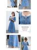 Women's Summer Bubble Sleeve Denim Dress - Age-Defying, Waist-Cinching, Slimming, Large Size.