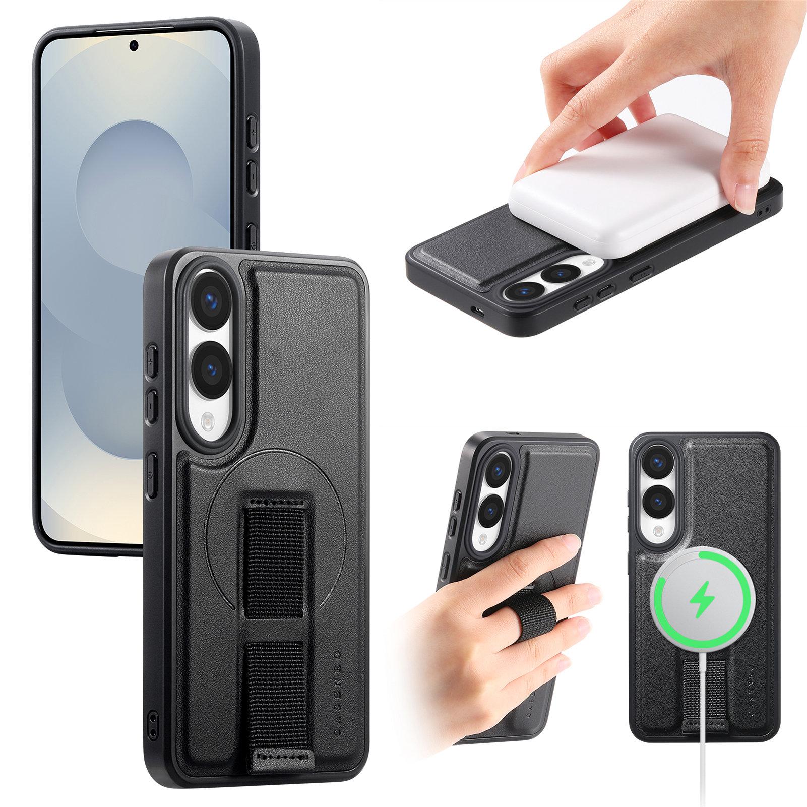

For Samsung Galaxy S25 Edge Magnetic Case CASENEO Wristband PU Leather+PC Shockproof Phone Cover Black