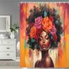 Black Girl Shower Curtain, Retro African American Colorful Floral Red Rose Black Woman Bathroom Decor, Oil Painting Aesthetics Flower Fabric Afro
