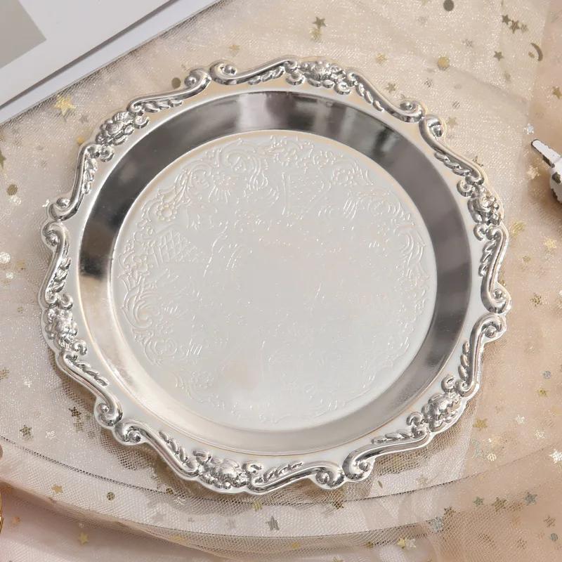 

Silver and gold iron plate, decorative jewelry display tray, party supplies, for storing various jewelry, 1 piece 4 inch серебряный
