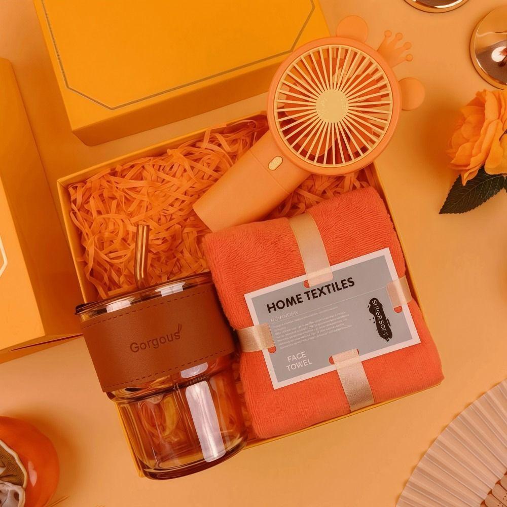 3IN1 Souvenir Gift Set Stylish Design with Paper Bag Practical Gift Sets Luxury Fan/Towel/Cup Gift Box Set Personalized Gifts