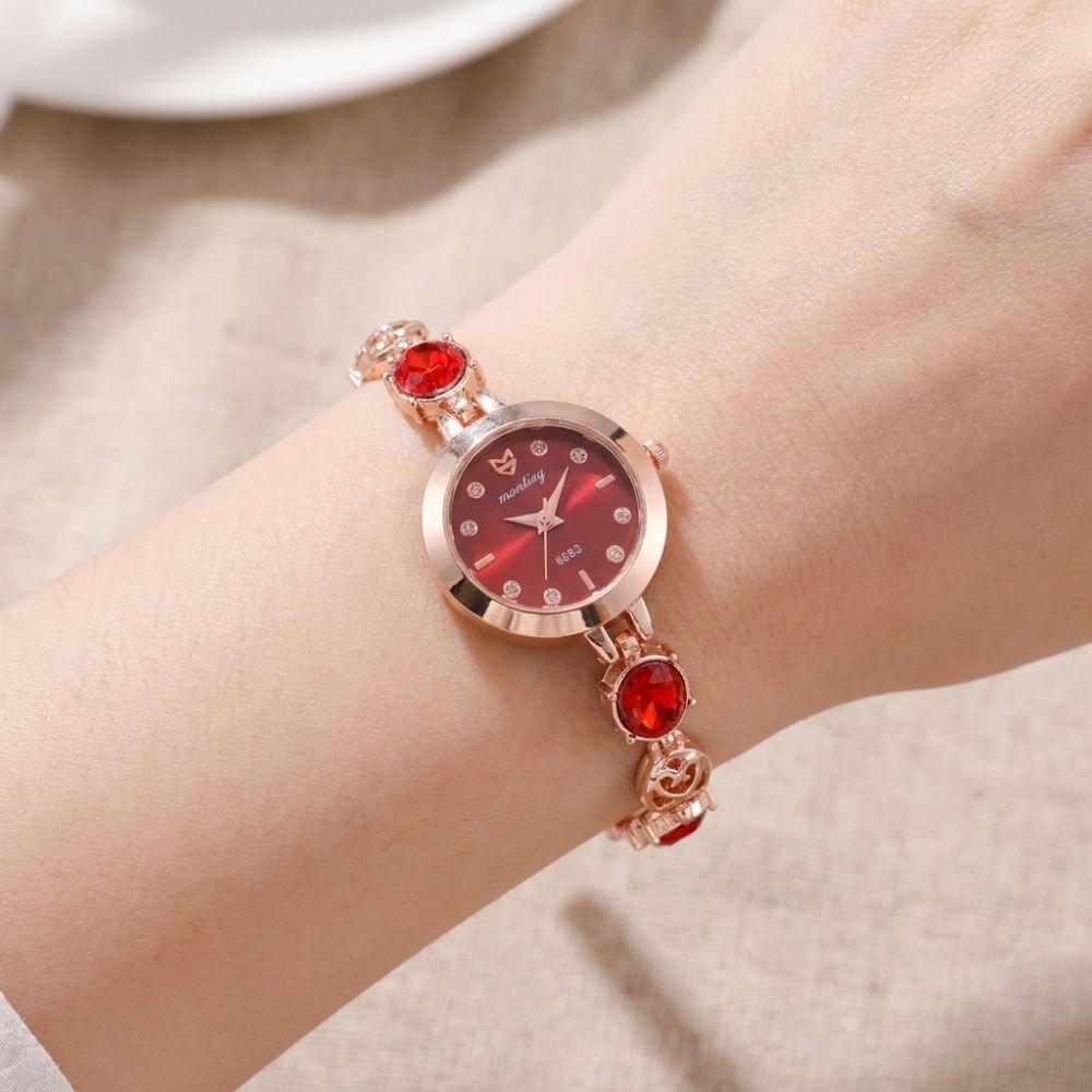 with Adjustable Bracelet Quartz Watches Rhinestone Wrist Decoration Rotundity Shaped Watch Gift