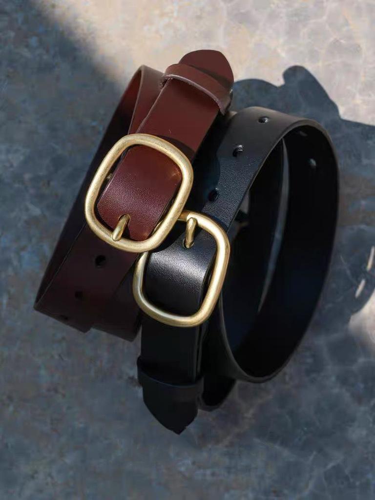 Trendy Women's Belt Sliver Metal Buckle Belt Jeans Belt Retro Gold Buckle Girdle Genuine Leather Belt Fashion Decoration Belts