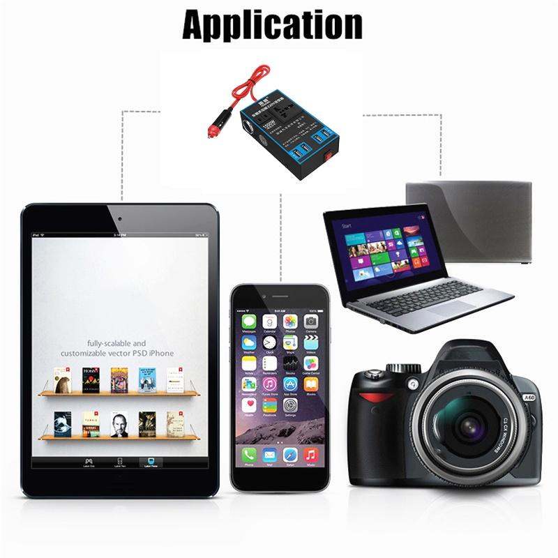 Car Power Inverter Cigarette Lighter Socket Quick Charge 12V/24V To 220V Car Splitter with 4 USB Ports 1500W