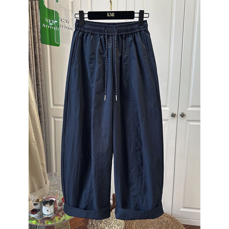 European Plus Size 120kg Elastic Waist Casual Wide-Leg Long Pants for Women, Summer Slimming Harem Loose Cropped Pants