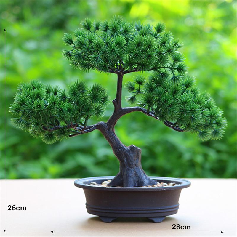 Umělé květiny Bonsai Zelená rostlina Zen Simulovaný strom Borovice Hrnkový květináč Stolní dekorace Dekor Fengshui Prohlížení rostlin