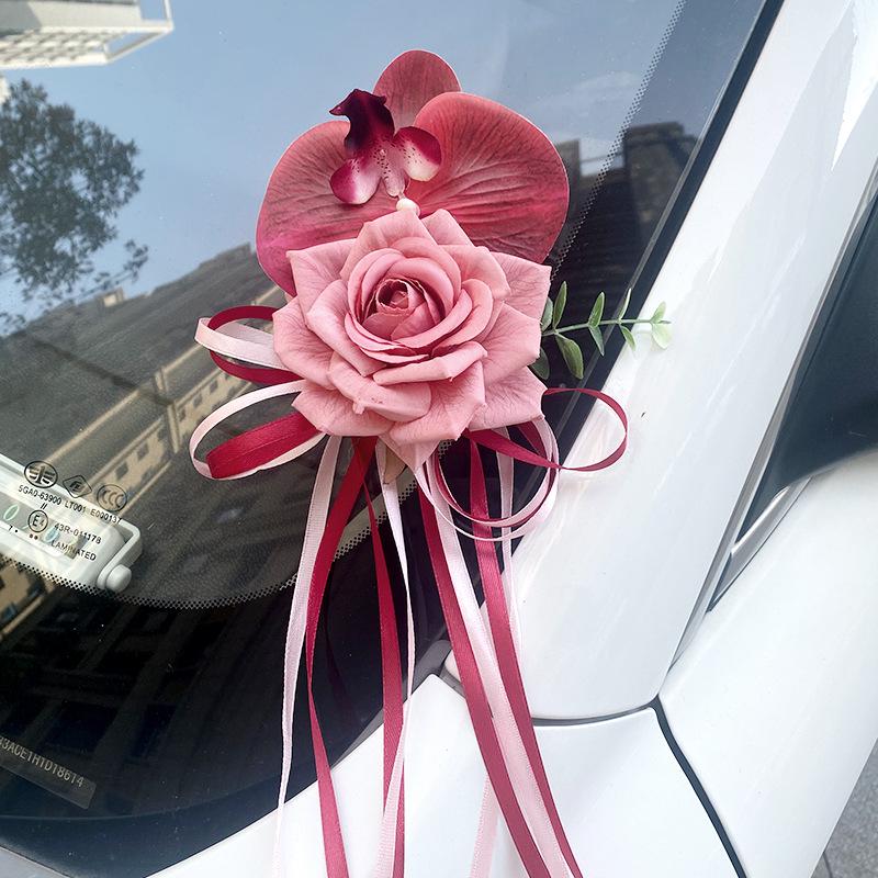 Wedding Car Decoration Set: Ribbons, Flowers, Mirror Arrangements, Double Happiness Stickers