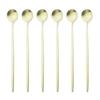 Juego de cucharas con mango largo dorado de 6 uds., juego de cubiertos de acero inoxidable mate, bebida agitadora pulida, helado, postre, cuchara para té, vajilla