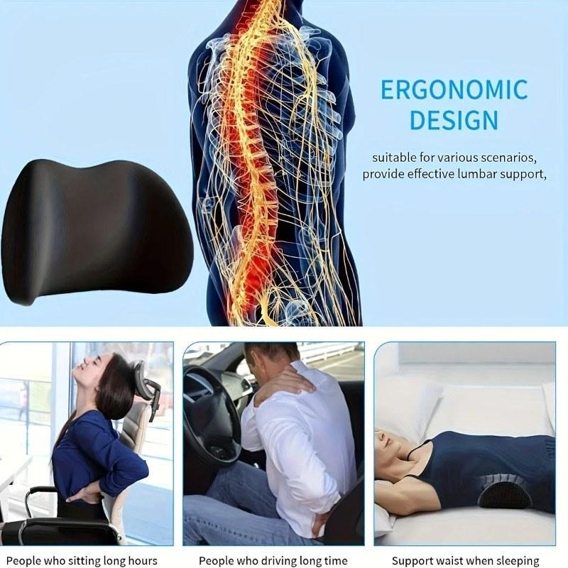 Ergonomic Memory Foam Lumbar Pillow, Comfortable Back Support Cushion for Office Chair, Home Furniture Accessory