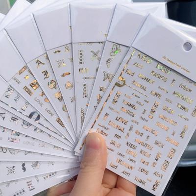 Holographic Gold Silver Butterfly Letters Nail Stickers 3D Stickers Waterproof Nail Decals DIY Manicure