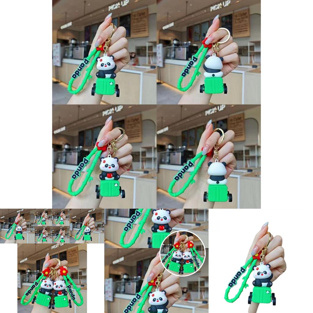 Adorable Cartoon Panda Keychain With Wind-up Car For Backpack Decoration