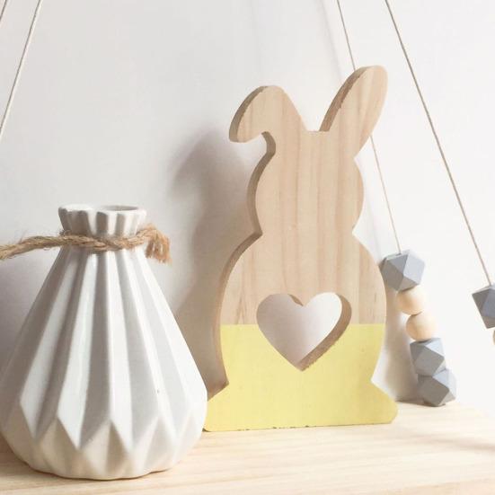 Lovely Hollow Heart Wooden Rabbit Art Craft Children Gift Home Office Decor