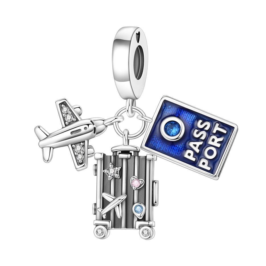 Travel Theme Airplane Suitcase Pendant Beads S925 Silver Original Design DIY Handmade Jewelry Charms for Women Daily Accessories
