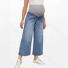 Maternity High-Waist Straight Leg Denim Pants With Tummy Support Mid-Calf Length Stretchy Cotton Blend Daily Wear