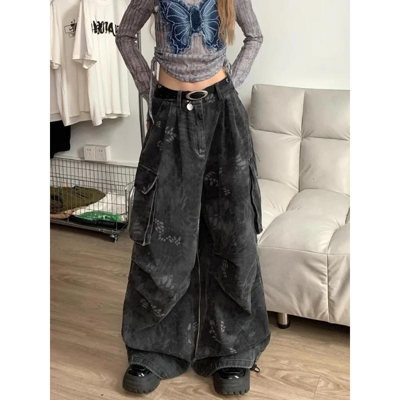 Jeans Góticos para Mujer Grunge Abi Y2K Pantalones Cargo de Mezclilla Goblin Core Punk Pantalones Holgados