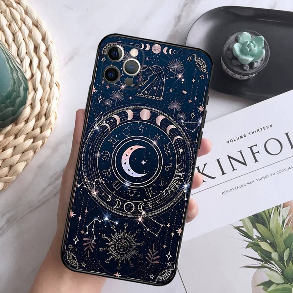 Occult Witchcraft Moon Gothic Witch Phone Case For iPhone 16,15,14,13,12 Mini 11 Pro XR,X,XS,MAX 7,8 Plus Cover Soft Black