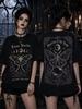 Gothic Dark Moon Phase Moth Rose Crystal Ball Print Women's Short Sleeved T Shirt Retro Mysterious Loose Round Neck