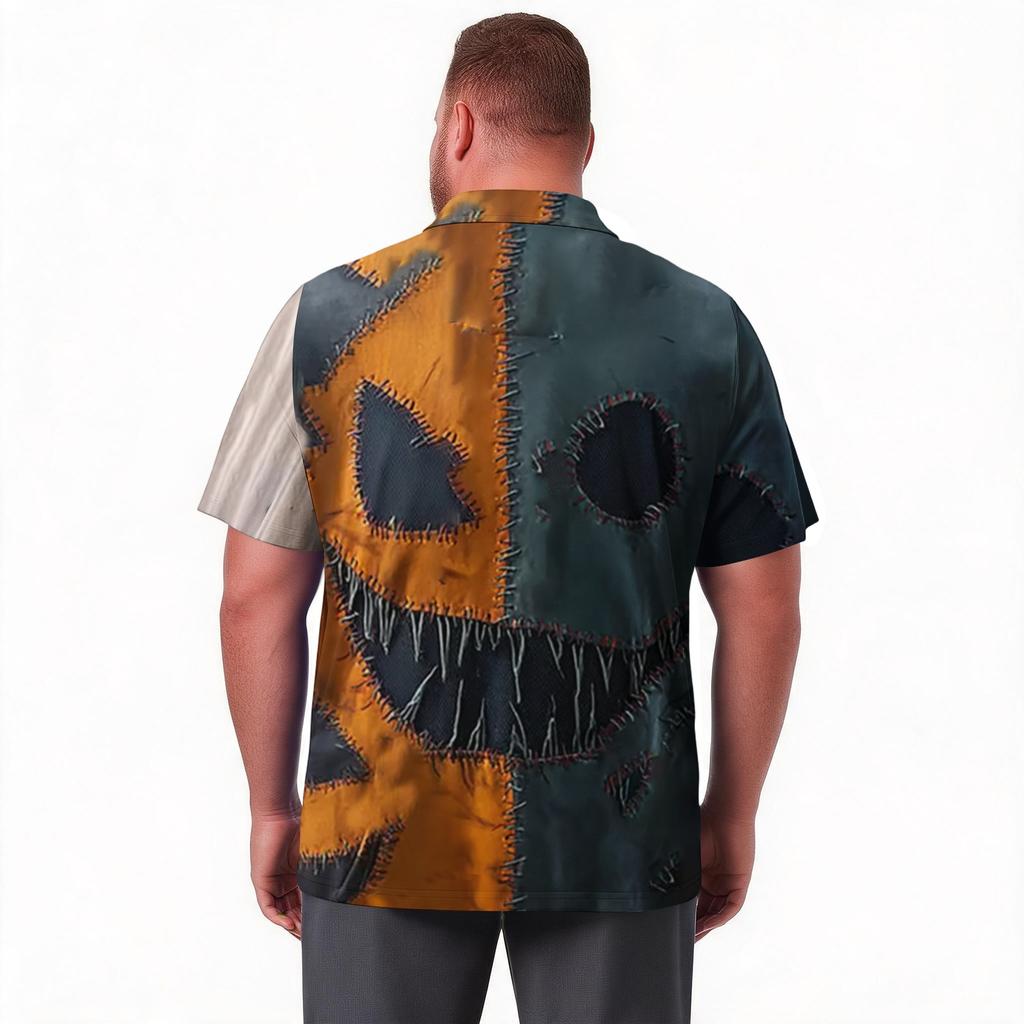 Men's Plus Size Halloween Print Golf Polo Shirt Breathable Short Sleeve Casual Workwear Top with Button Collar