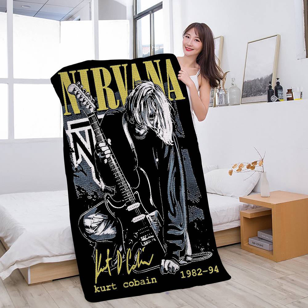 Heet N-Nirvana-K-Kurt Cobain Strandlaken Cartoon Schattig Zomer Kinderen Groot Bad Zwembad Strandlaken Microvezel Absorberend Voor Reizen Polyester 80x160cm