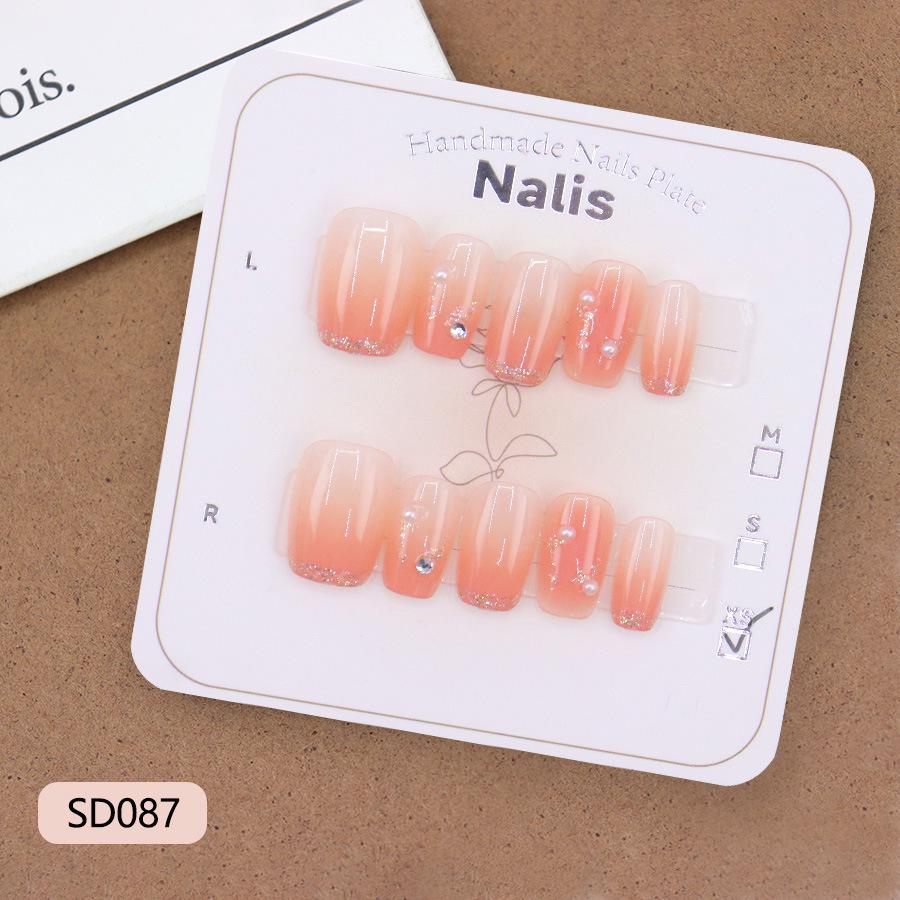 Handcrafted Transparent Ice Diamond Detachable Girly Student Whitening Wearable Nails, 10-Piece Set M
