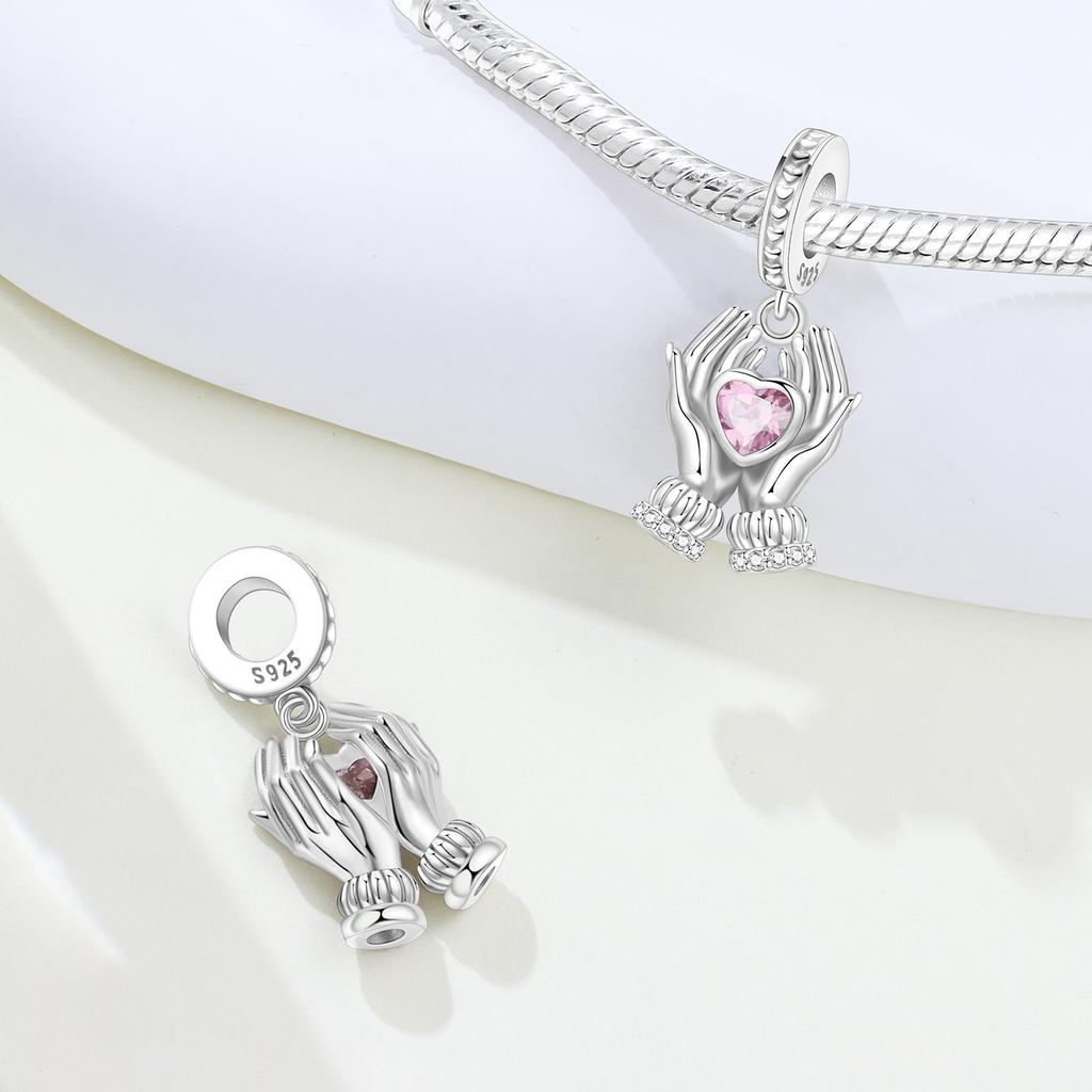 Orstarry S925 Silver Charm Infinite Love Pink Heart Bead Pendant For Bracelet DIY Jewelry Making Women Gift