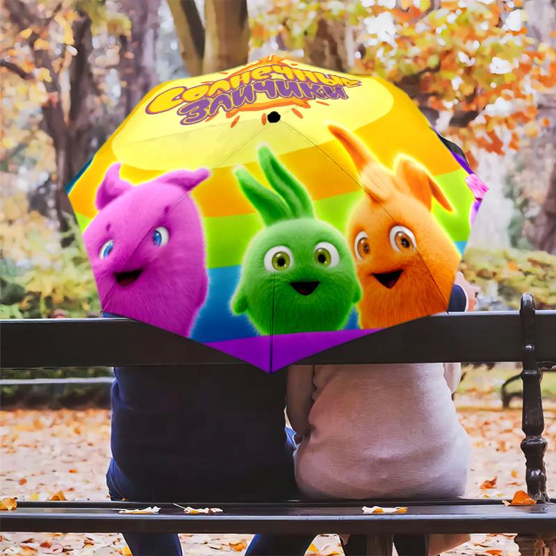 Happy Rabbit  Pattern, Automatic Folding Umbrella, Portable and Foldable Design, 8 Ribs, a Christmas or Birthday Gift.