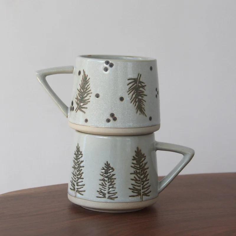 Christmas Vintage Ceramic Mug Nordic Style Creative Coffee Cups with Handle Household Office Milk Water Tea Cup Drinkware Gifts