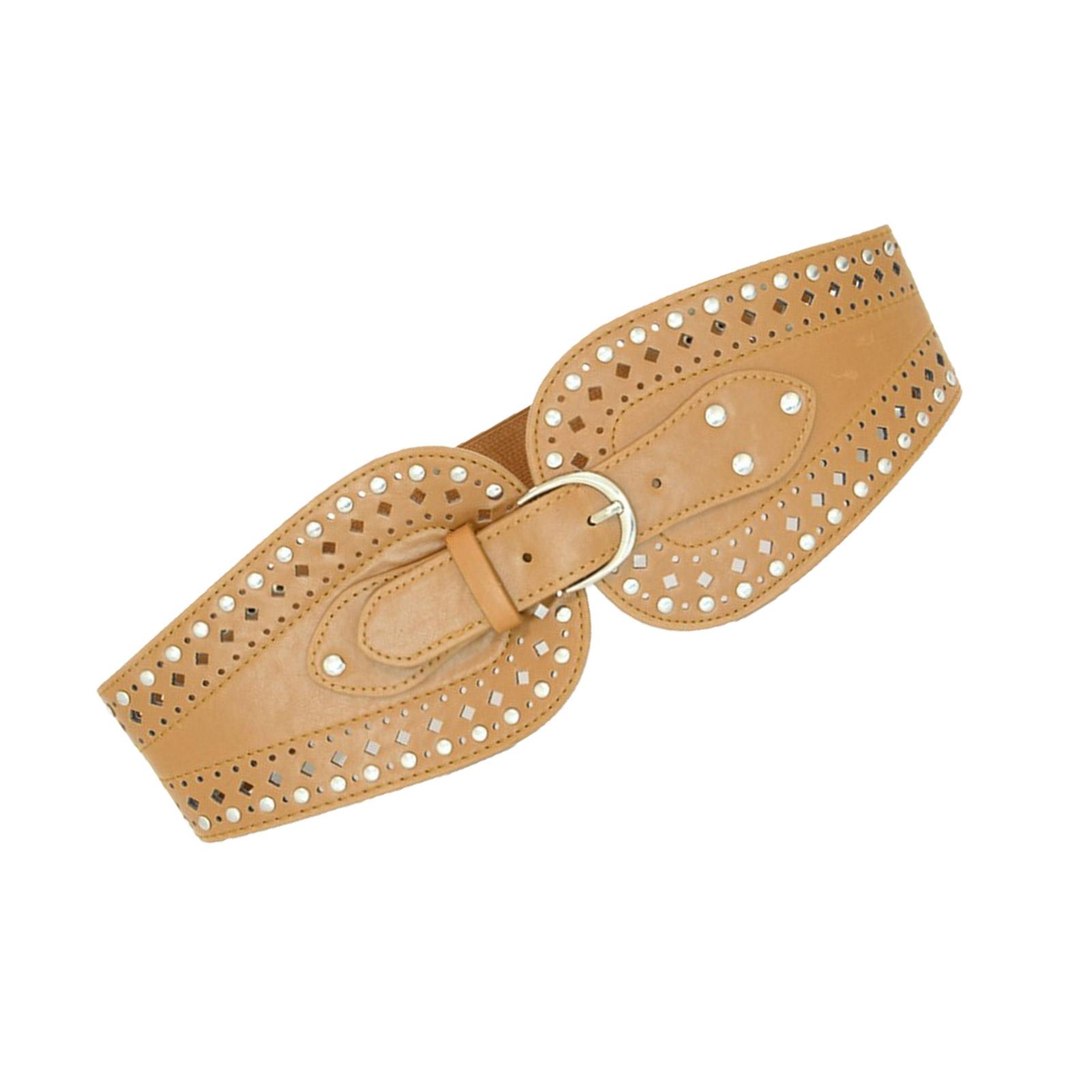 

Стильный ремень с заклепками, модный пояс из искусственной кожи, женский широкий пояс для повседневной и праздничной одежды коричневый