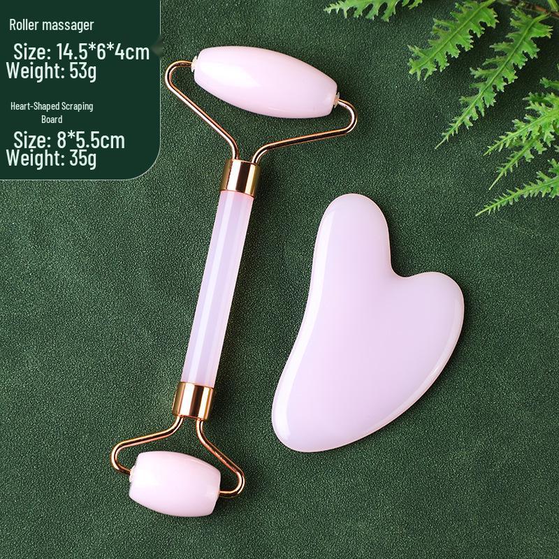 Heart-Shaped Rose Quartz Dual Roller & Massage Board Set - Non-Jade White Facial Tool