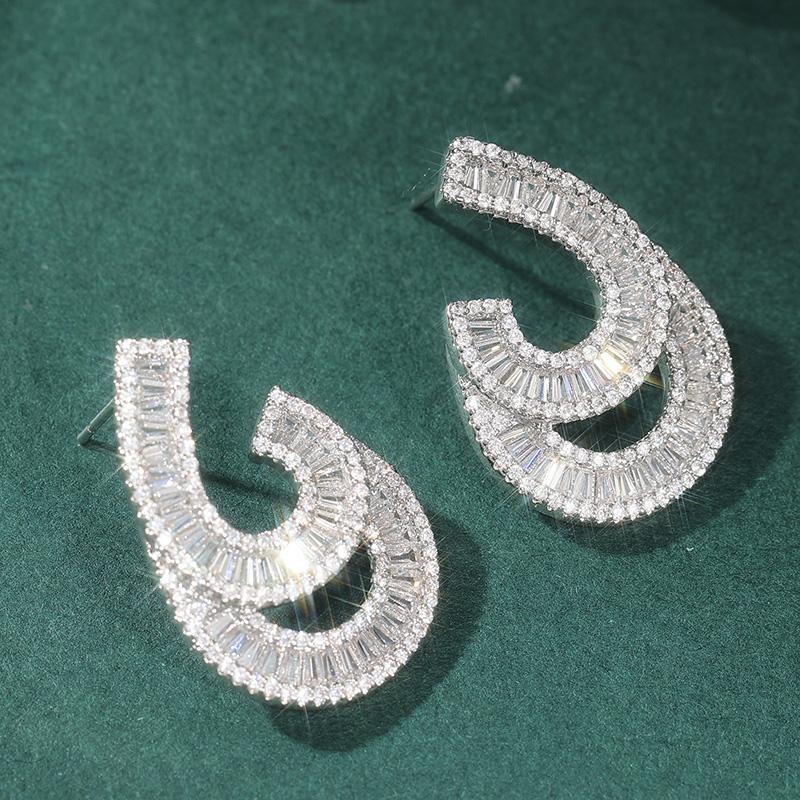 Luxury Copper Color Inlaid Cubic Zirconia Copper Dangle Women s Earrings Daily Wear Party Earrings Woman Fashion Zircon