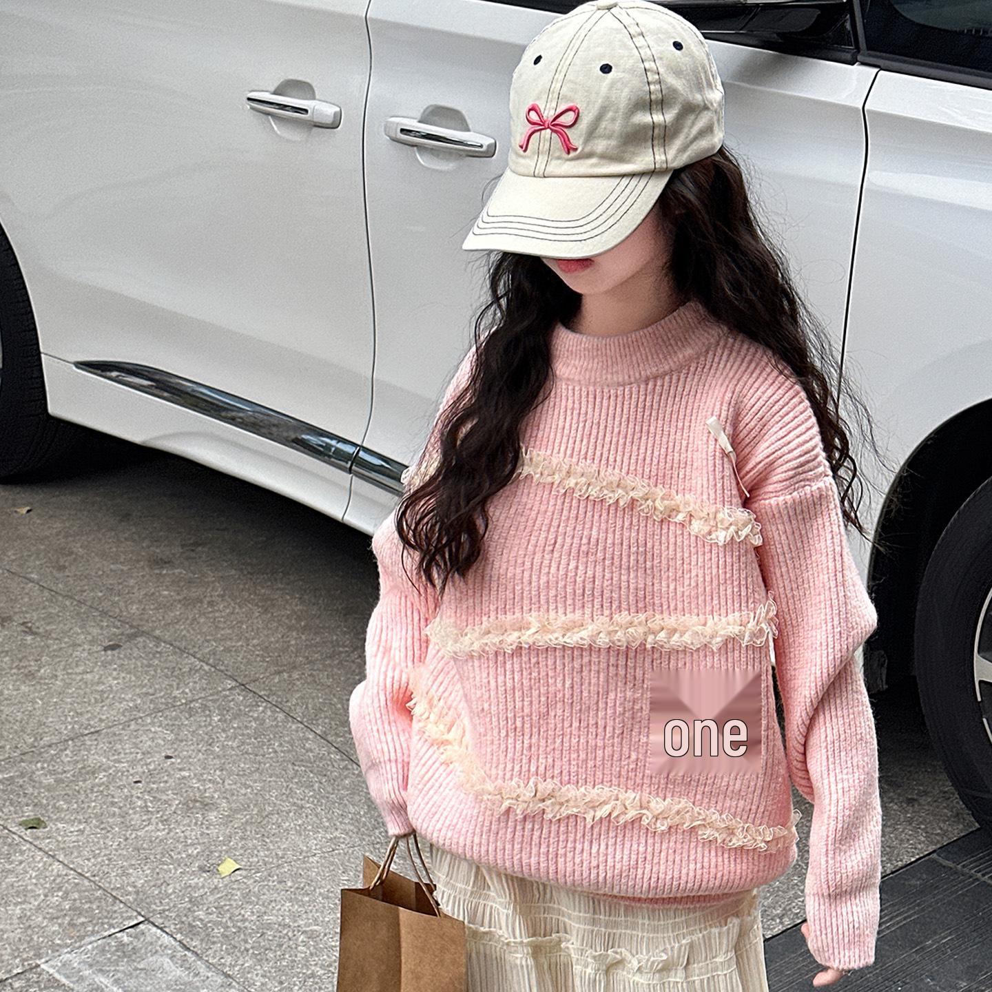 

Вязаный свитер для девочек в корейском стиле Осень/Зима 2025 - Модный трикотаж с круглым вырезом для девочек-подростков 130 cm розовый