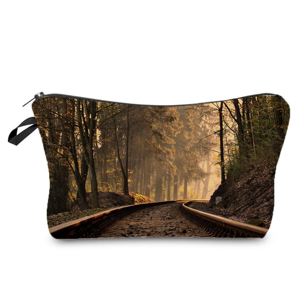 Women Railway Print Cosmetic Bag Toiletries Organize Travel Storage Case 6782