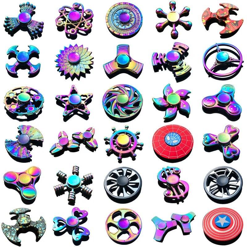 Rainbow Metal Hand Spinner Focus Toy Fidget Spinner R188 Electroplate Hybrid Bearing Toys for Children