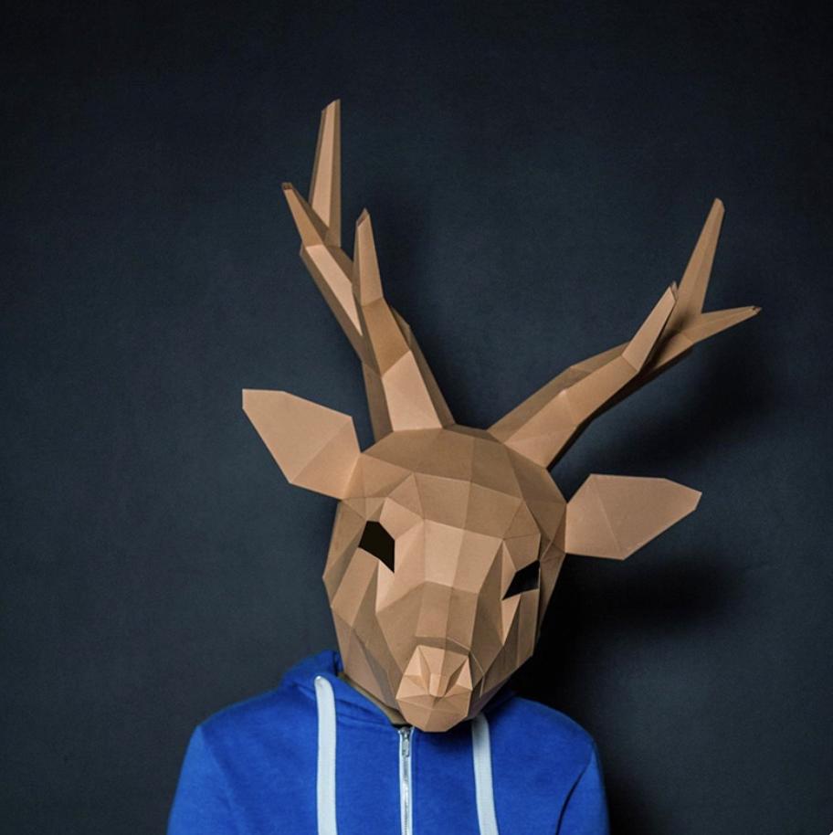3D Paper Model Wearable Mask Rabbit Animal Cosplay DIY Papercraft Origami Headgear Christmas Halloween Prom Party Girls Gift
