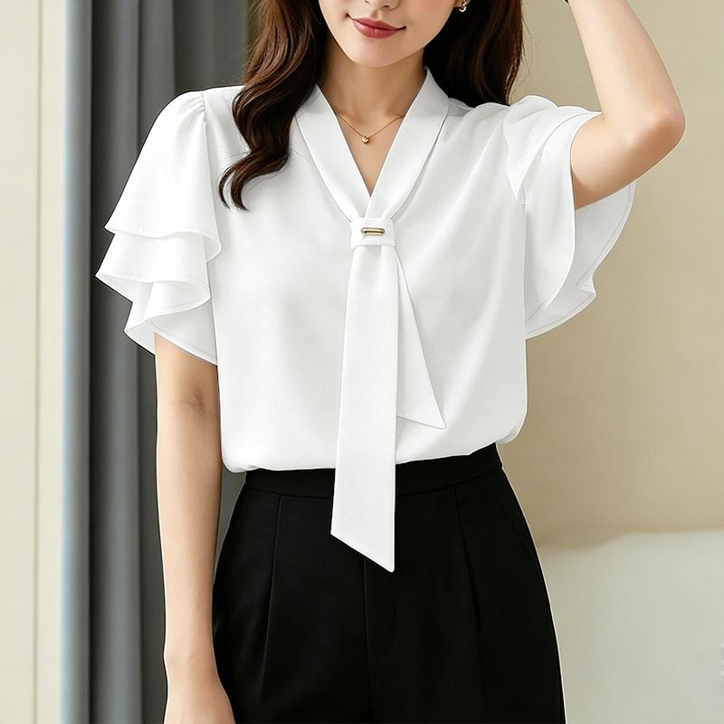 ZANZEA Women Casual V-Neck Ruffles Sleeve Loose Blouse S белый