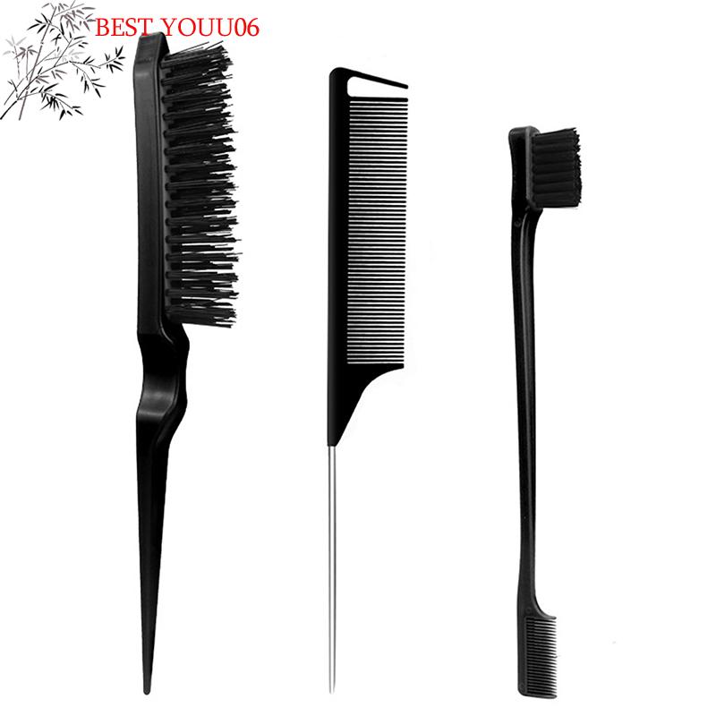 (YOUU06)3Pcs Hair Styling Comb Hair Brush Set, Teasing Edge Brush Rat Tail Comb For Curly/Straight/Wet/Dry/Long/Shot Hair