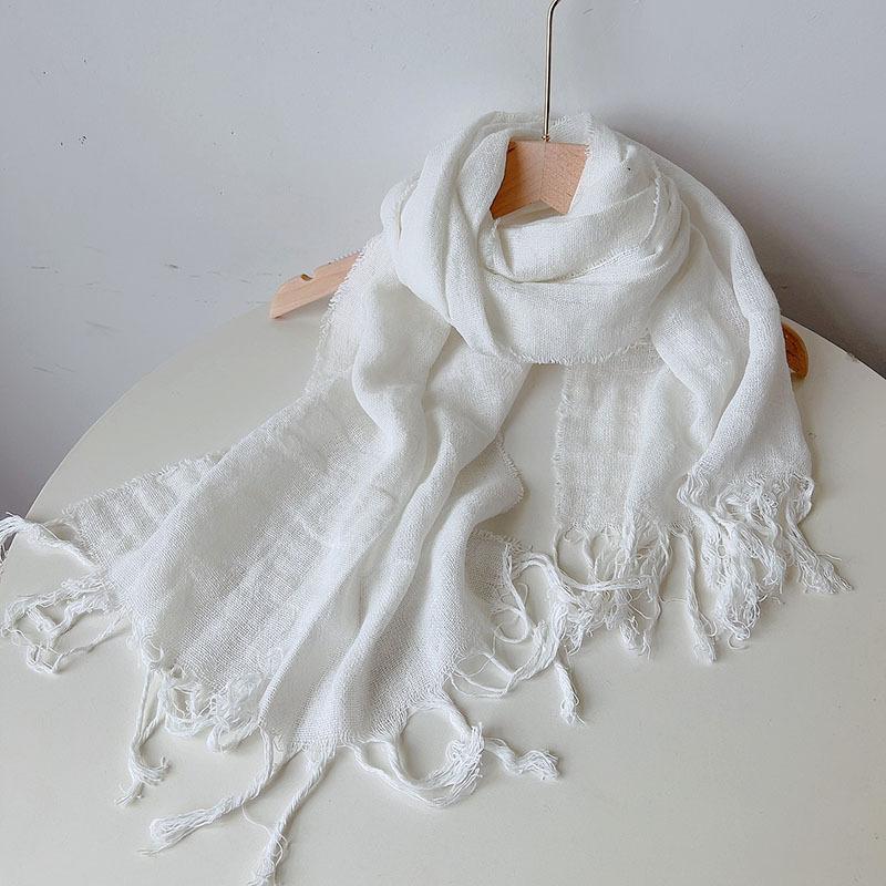 Versatile Retro Ethnic Solid Color Slender Cotton And Linen Scarf Women'S Summer Neck Protection Soft Thin Strip Shawl