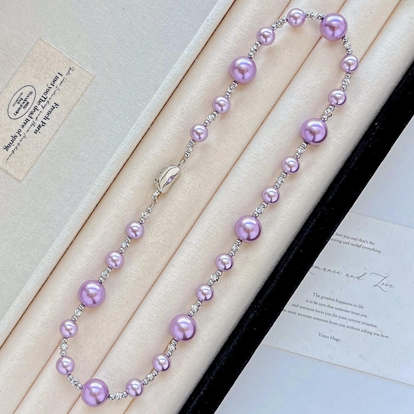 Vintage High Quality Gentle Lavender Purple Shijia Pearl Sweater Chain Necklace Collarbone Chain
