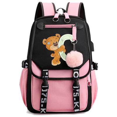 Cute Little Bear 26 English Letters Student School Bag Backpack Outdoor Teenage Girl Cartoon Bookbag Laptop Travel Rucksack