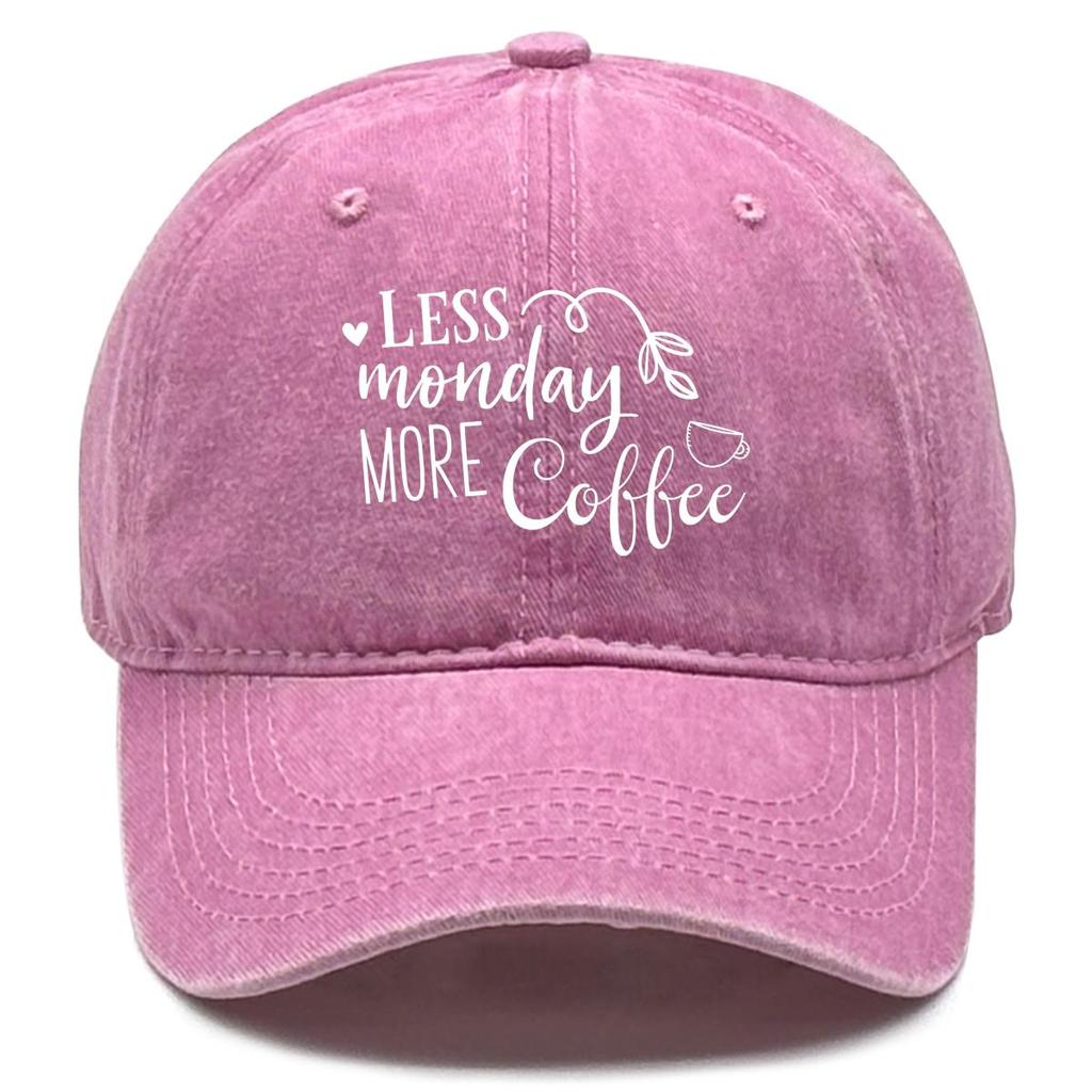 LESS monday MORE Coffee" Print Snapback Baseball Hat, Sports Hat Slouchy Distressed Solid Casual Adjustable Baseball Cap