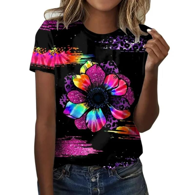 Fashion Color Scale T-shirt 3D Printed Women's New Round Neck Short Sleeved T-shirt Street Style